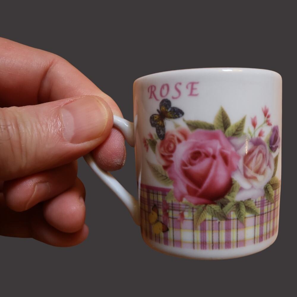Vintage Rose Floral Espresso Cup Italian‑Style Ceramic Cottagecore Dollhouse EUC